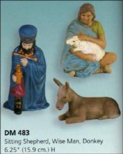Nativity Scene - Shepherd (sitting), Wise Man & Donkey
